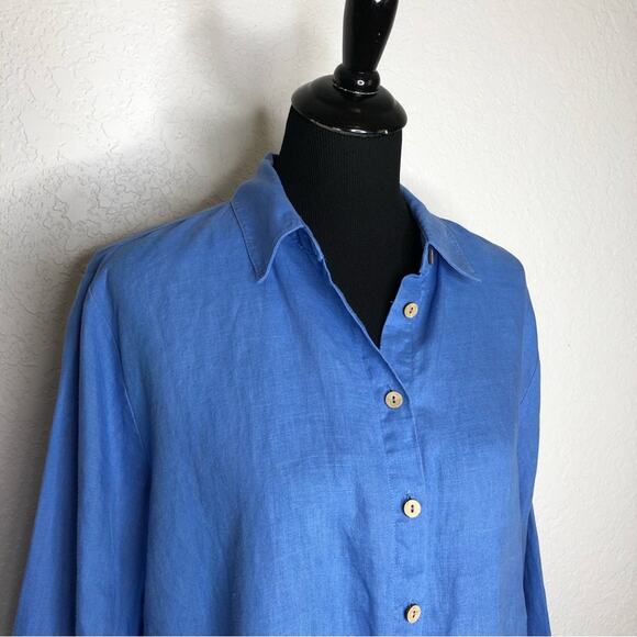 Soft Surroundings blue linen button down top size Petite Medium - Picture 3 of 12